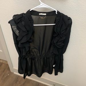 Sheer Ruffle Button Up Top